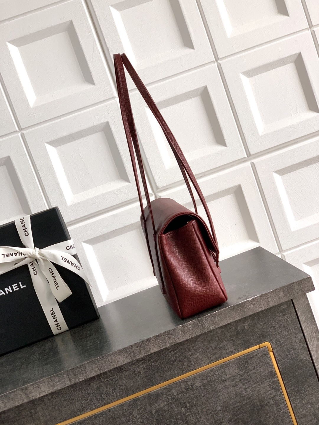 Preppy Coco Small Flap Bag (AS4818) in Burgundy Grained Calfskin with Gold-Tone Hardware, 26P Pre-Fall Collection - Mocuir