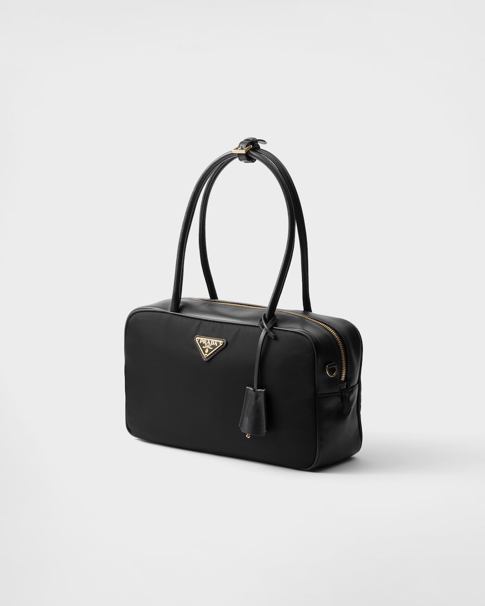 Re-Nylon and Leather Medium Top-Handle Bag With Padlock