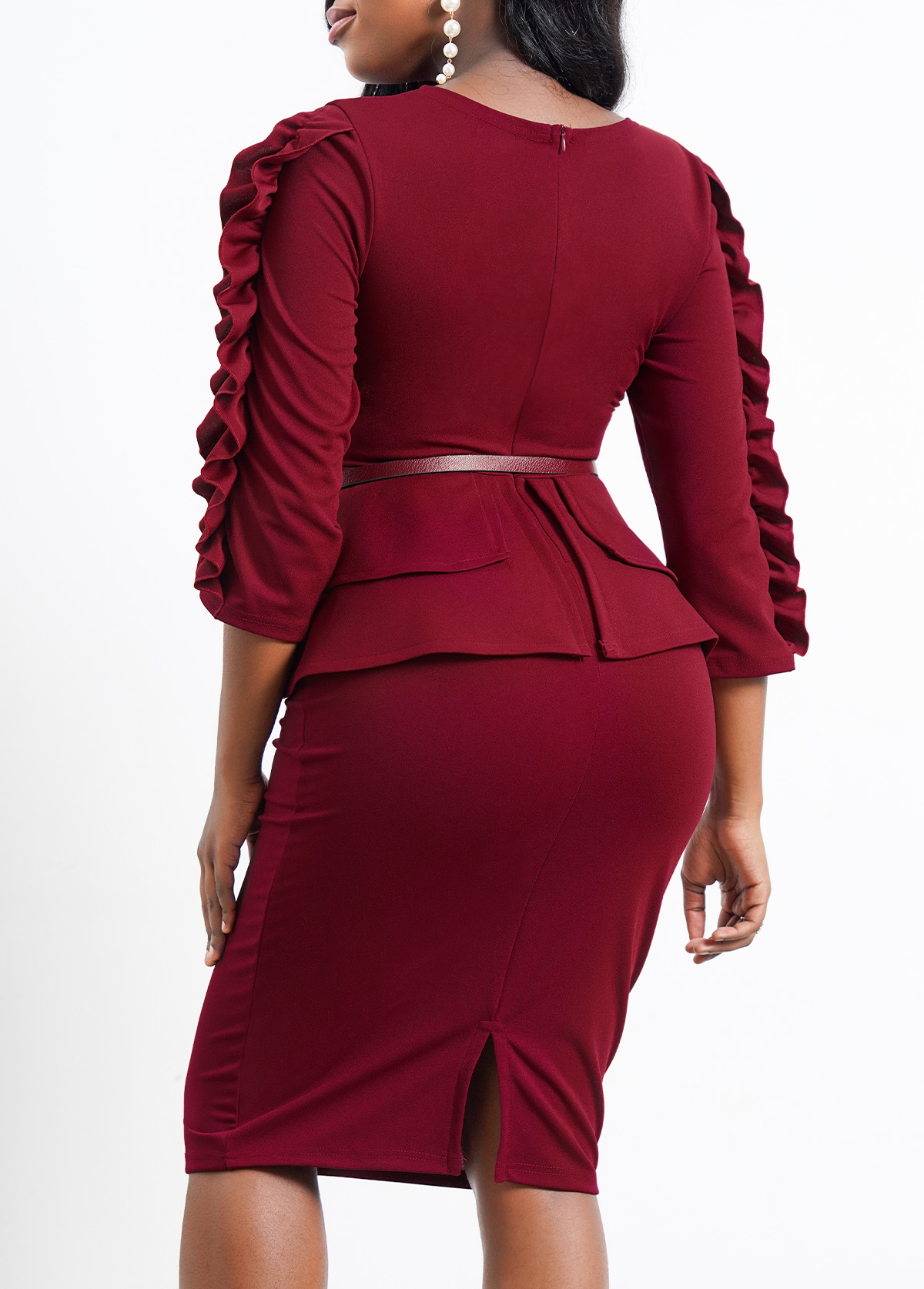 Red Stringy Selvedge Belted Wine Dress