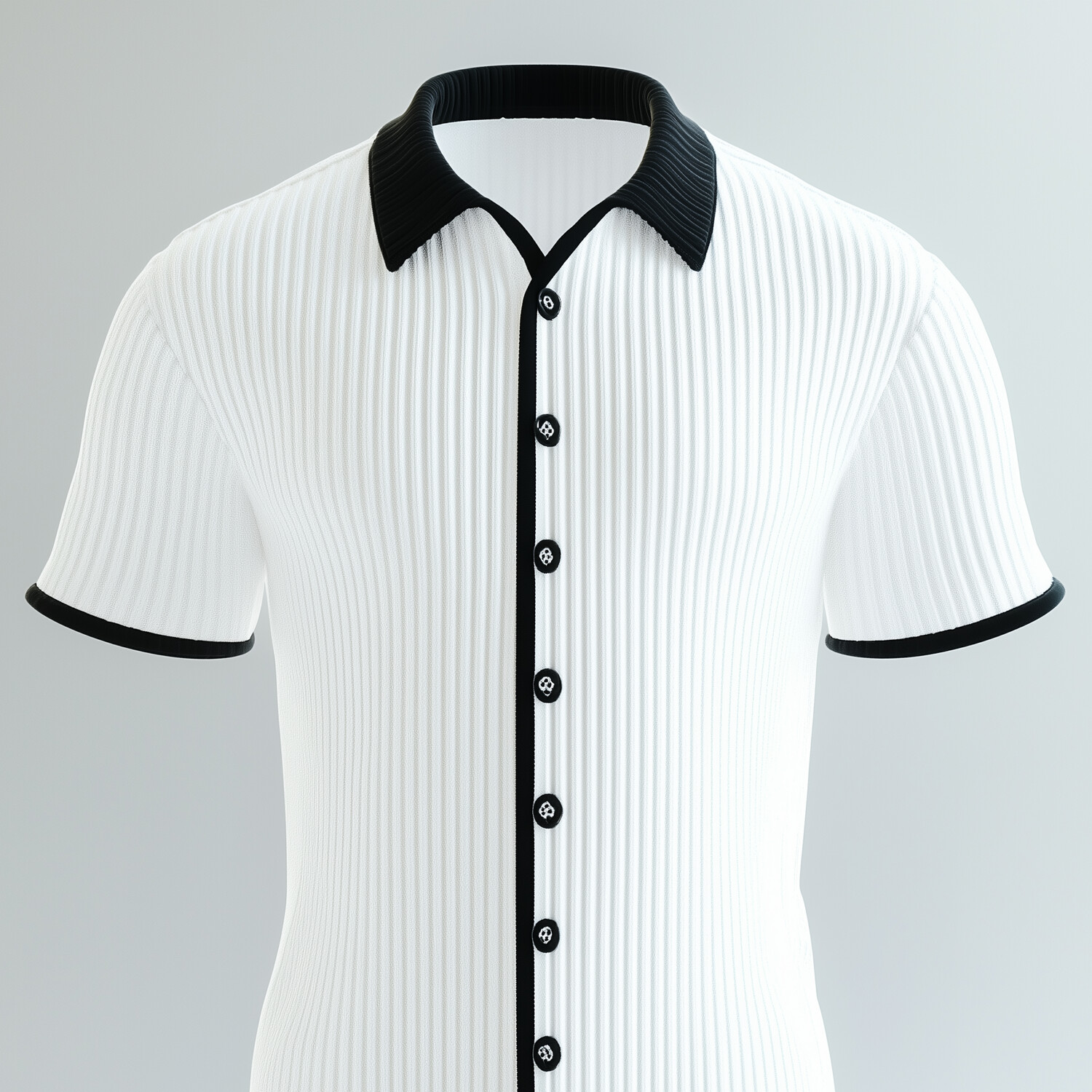 Men's Turndown Collar Button Short Sleeve Knitted Contrast Binding Shirt