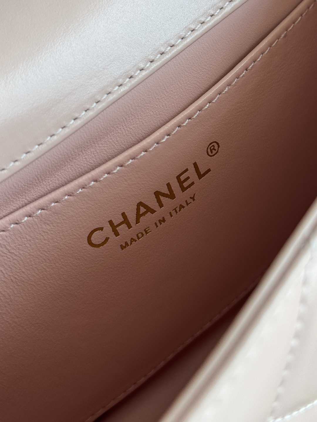 Wallet On Chain (WOC) with Double Gold Balls in Light Pink Quilted Shiny Caviar Leather with Antique Gold-Tone Hardware - Mocuir