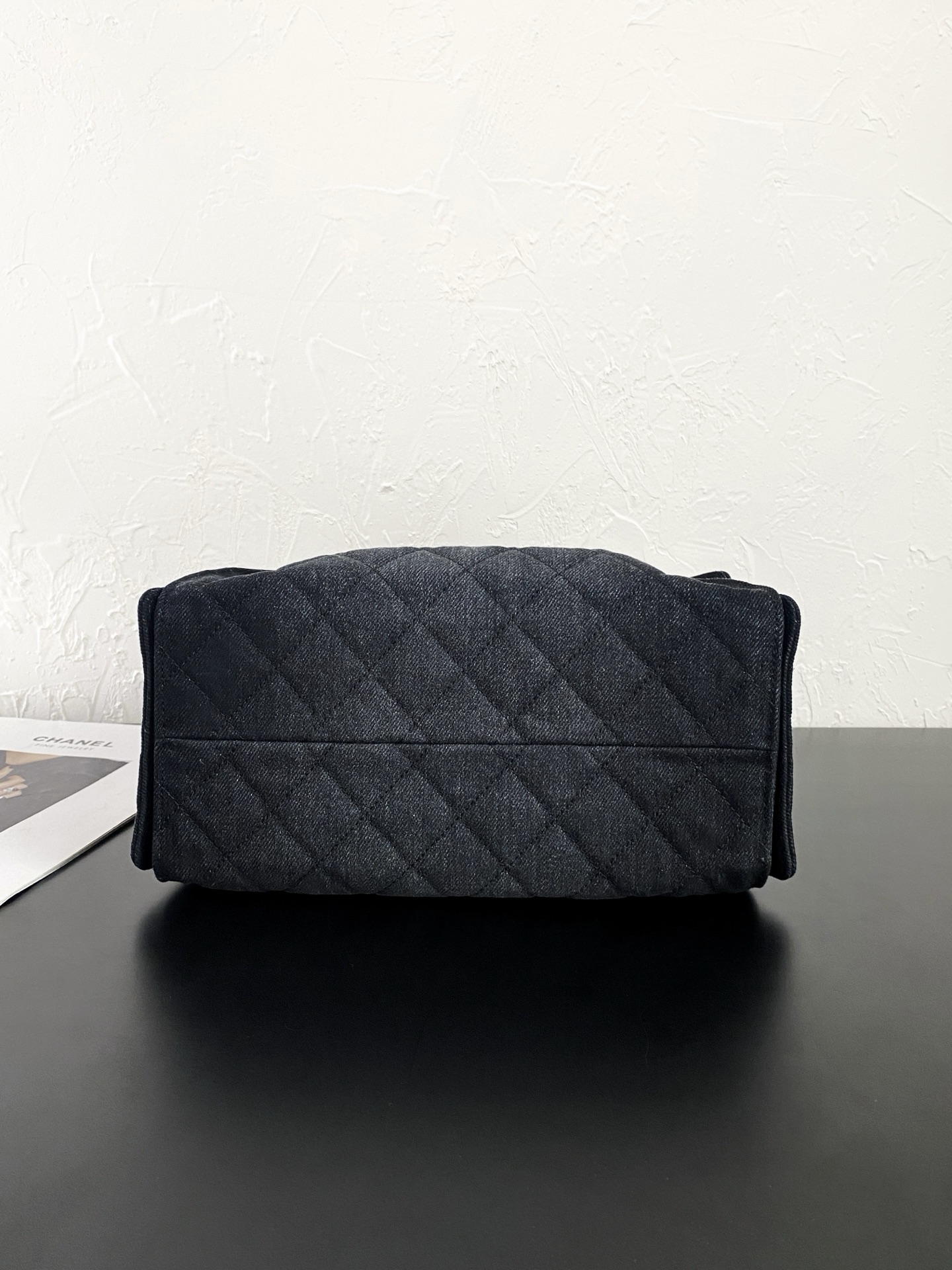 25K Quilted Denim Bucket Bag with Gold-Tone Hardware - Mocuir