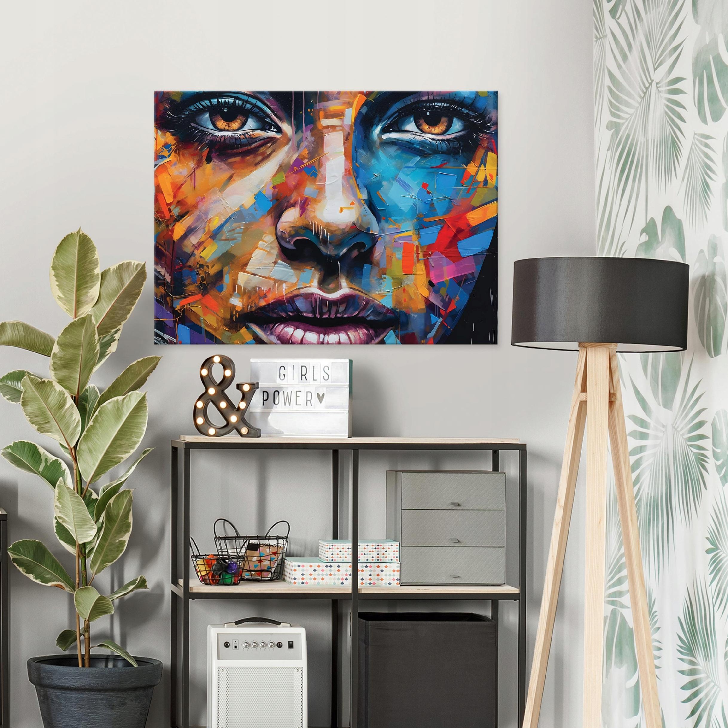 Painting of a woman's face and lips: abstract art, 60x40