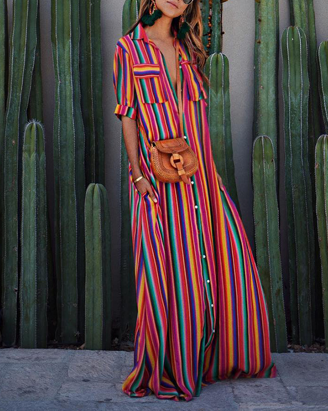 Women's Fashion Striped Contrast Color Dress