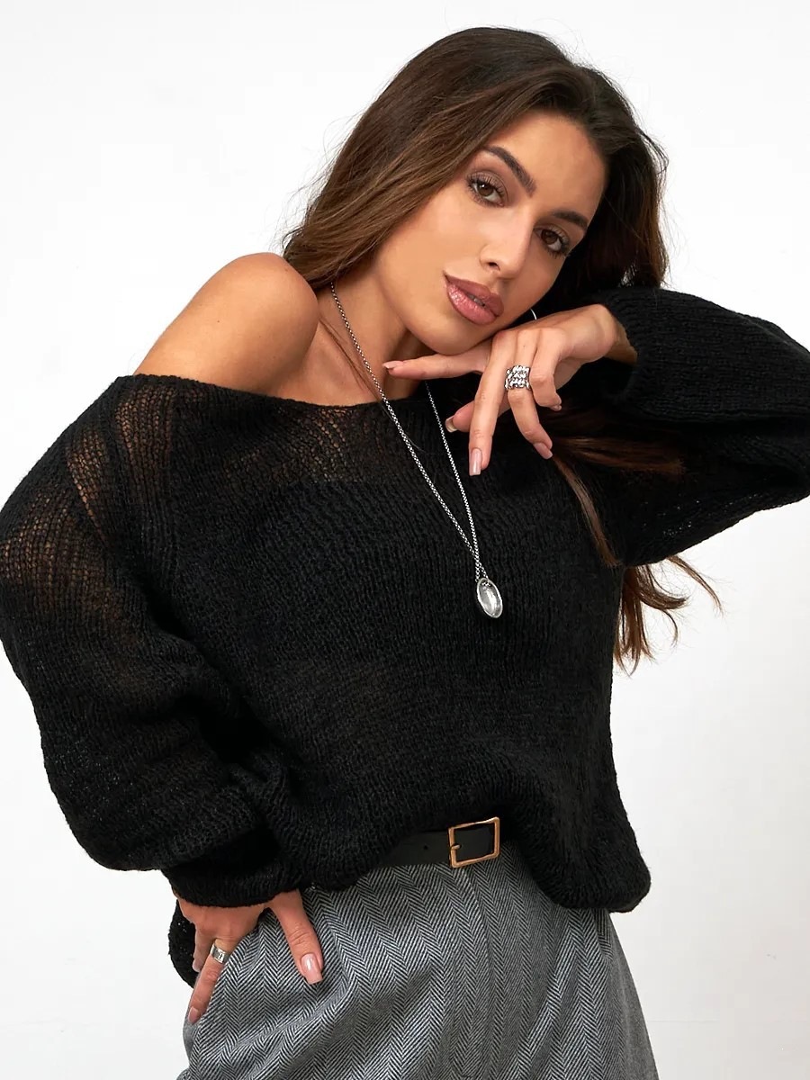 Spring and summer knitted sunscreen shirt with collar, solid color, hollow, sexy, thin knit concealer.