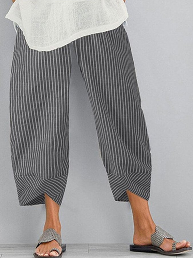 Women'S Striped Linen Holiday Wide-Leg Pants
