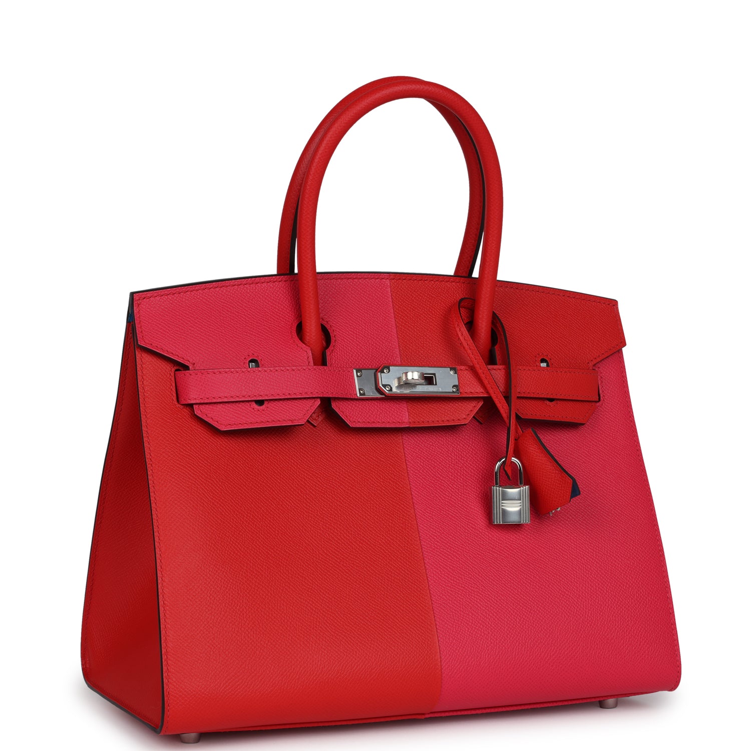 Casaque Birkin Sellier 30 Rouge De Coeur and Rose Extreme Epsom Palladium Hardware