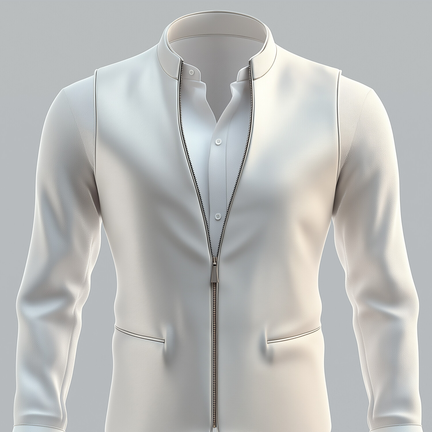 Men's Stand Collar Long Sleeve PU Leather Zip Up Sleeveless Vest