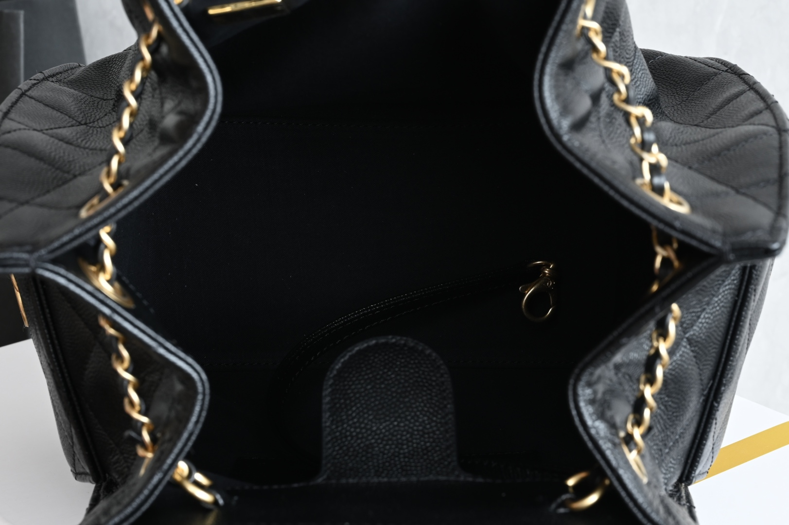 25 Medium Backpack in Black Grained Calfskin (Caviar) with Gold-Tone Hardware (Model AS5600) - Mocuir