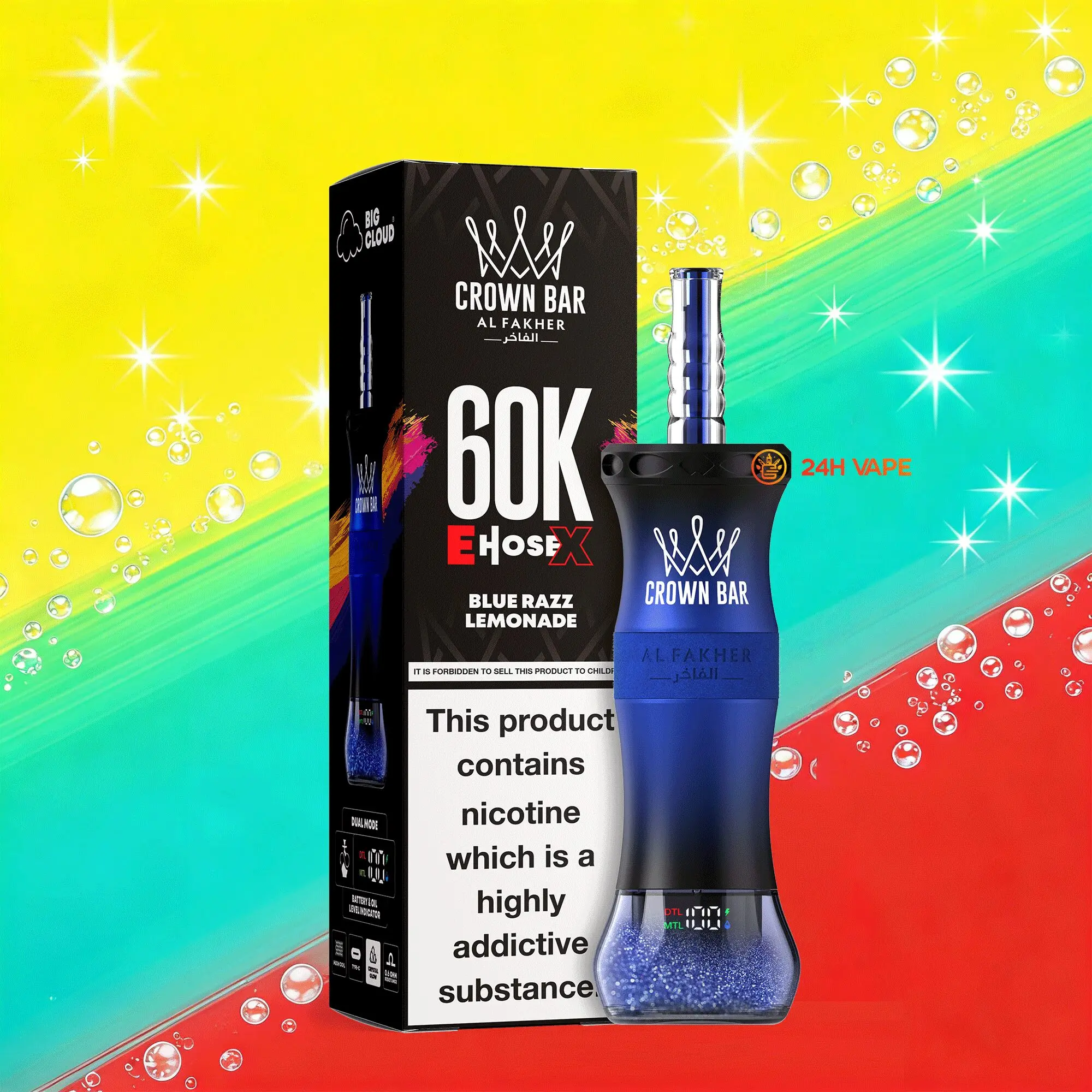【Hot Sale🔥】Al Fakher Crown Bar E-Hose X 60k 60000 Puffs Dual Mode LCD Display Disposable Vape Pen