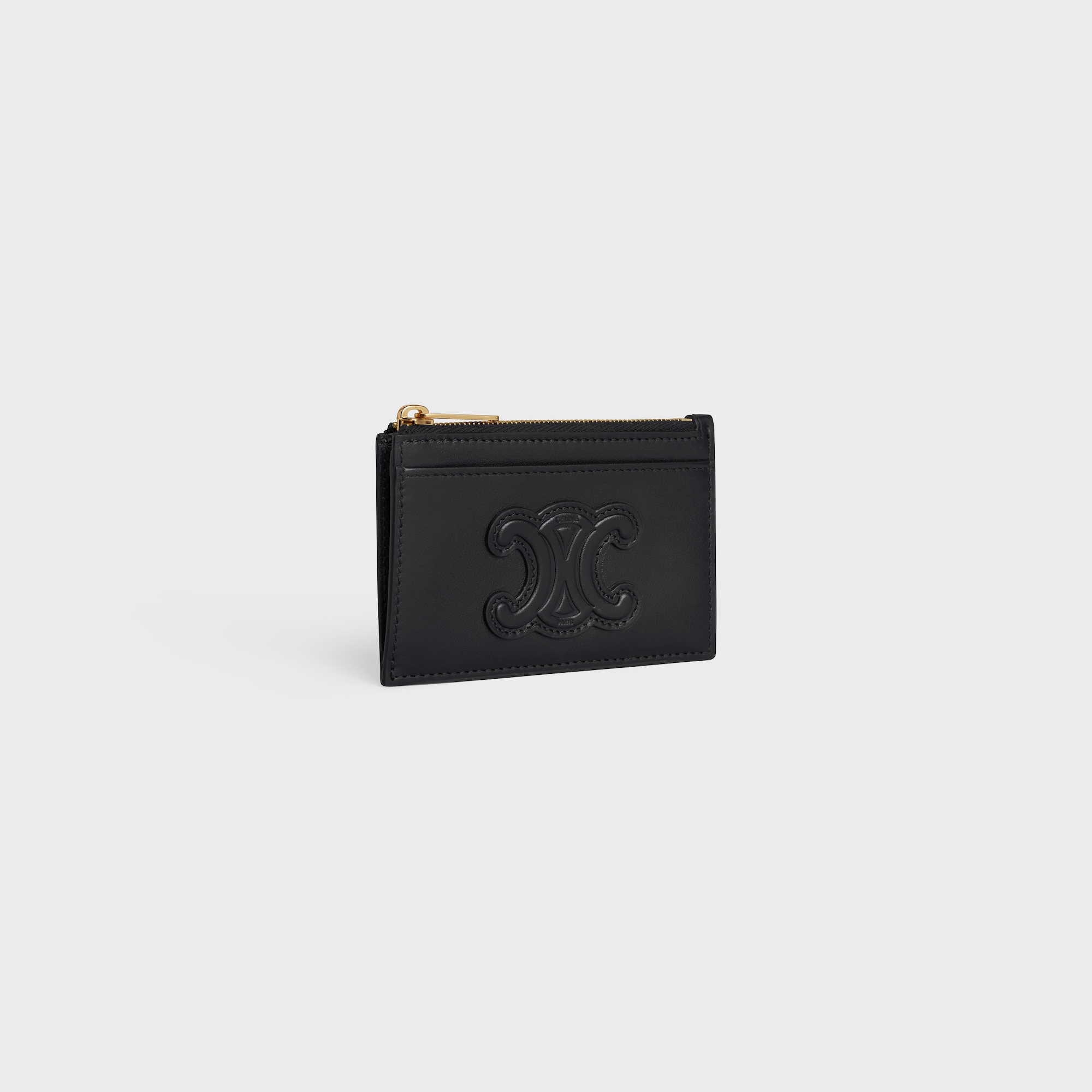 ZIPPED CARD HOLDER CUIR TRIOMPHE IN SHINY CALFSKIN BLACK