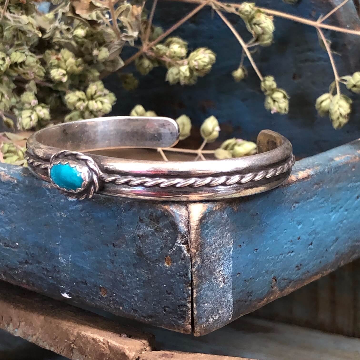 Sterling Silver Turquoise Stacking Cuff Bracelet Vintage