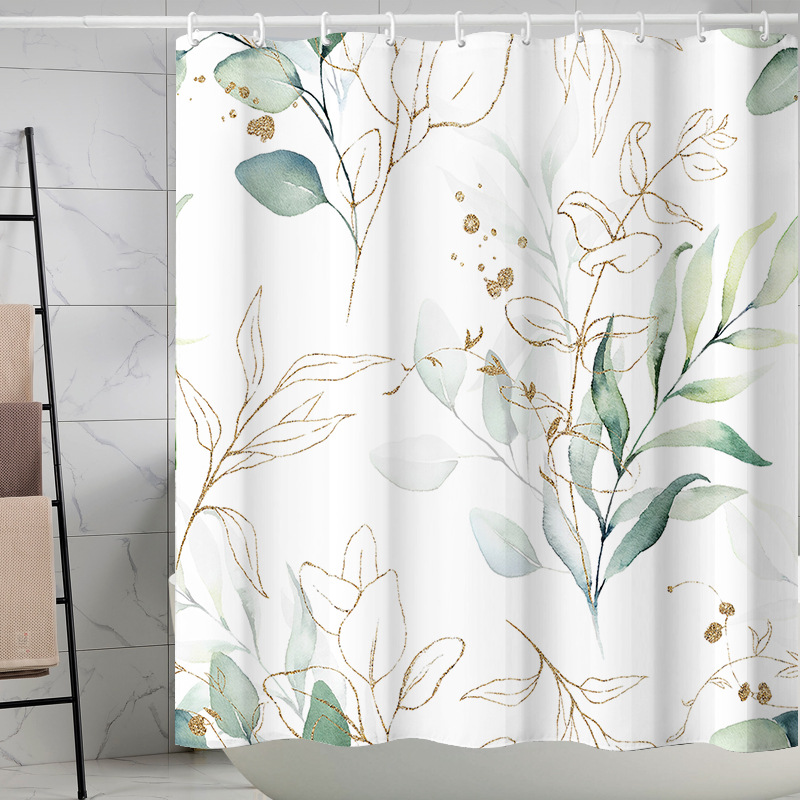Digital printing watercolor ink flower simple geometric shower curtain waterproof and moisture-proof sanitary interval
