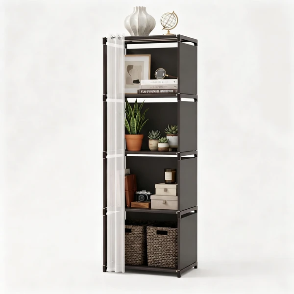 5 Tier Storage Cabinet Closet with Curtain Silver