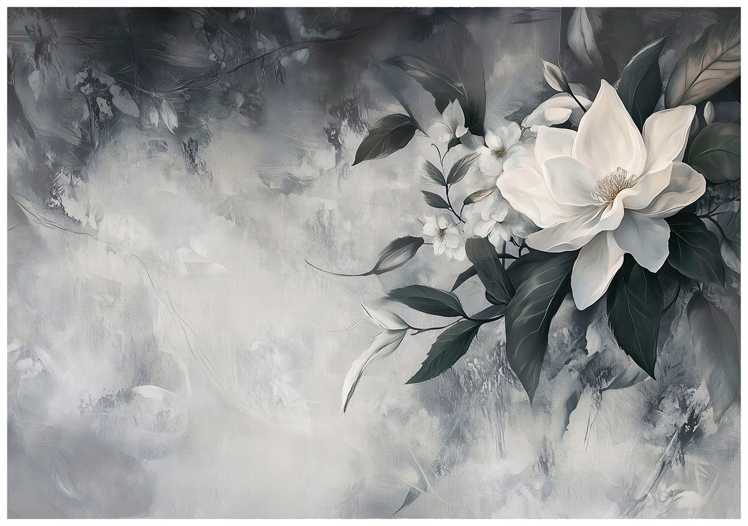 Wall mural leaves flowers concrete gray kitchen bedroom living room wallpaper