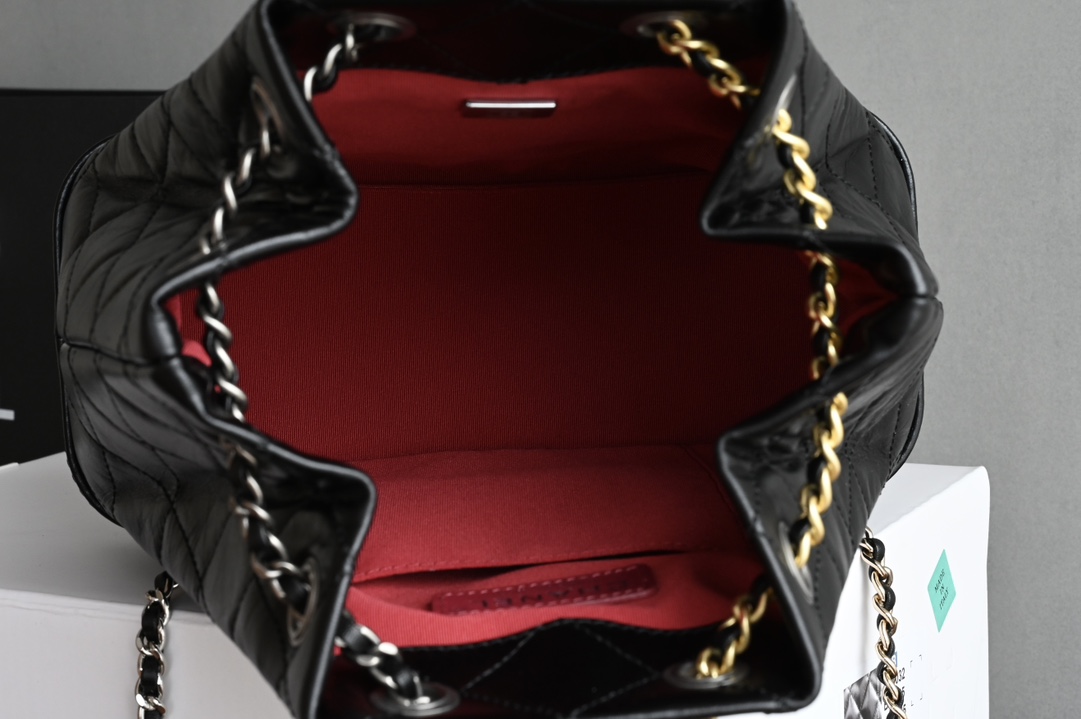 Gabrielle Backpack (Small) in Black Aged & Smooth Calfskin with Mixed Gold & Silver Hardware (Model A94485) - Mocuir