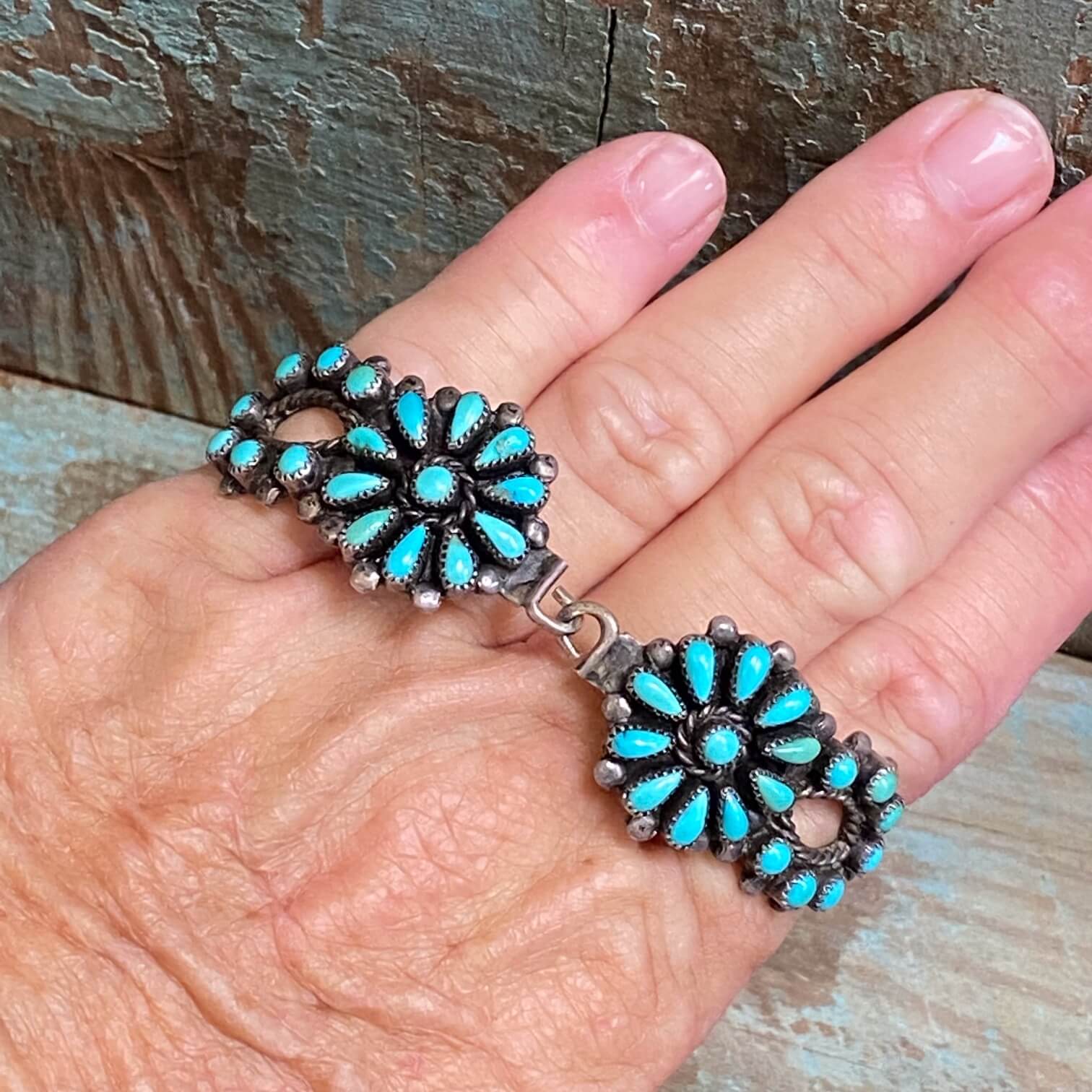 Sterling Silver Turquoise Rosette Watch Band Plates Navajo J Agoodie