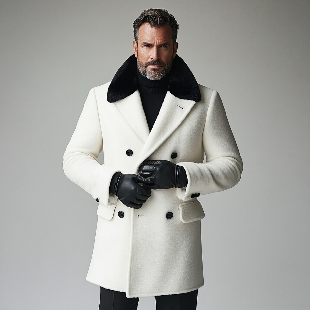 Men's Contrast Lapel Double Breasted Long Sleeve Short Plush Coat