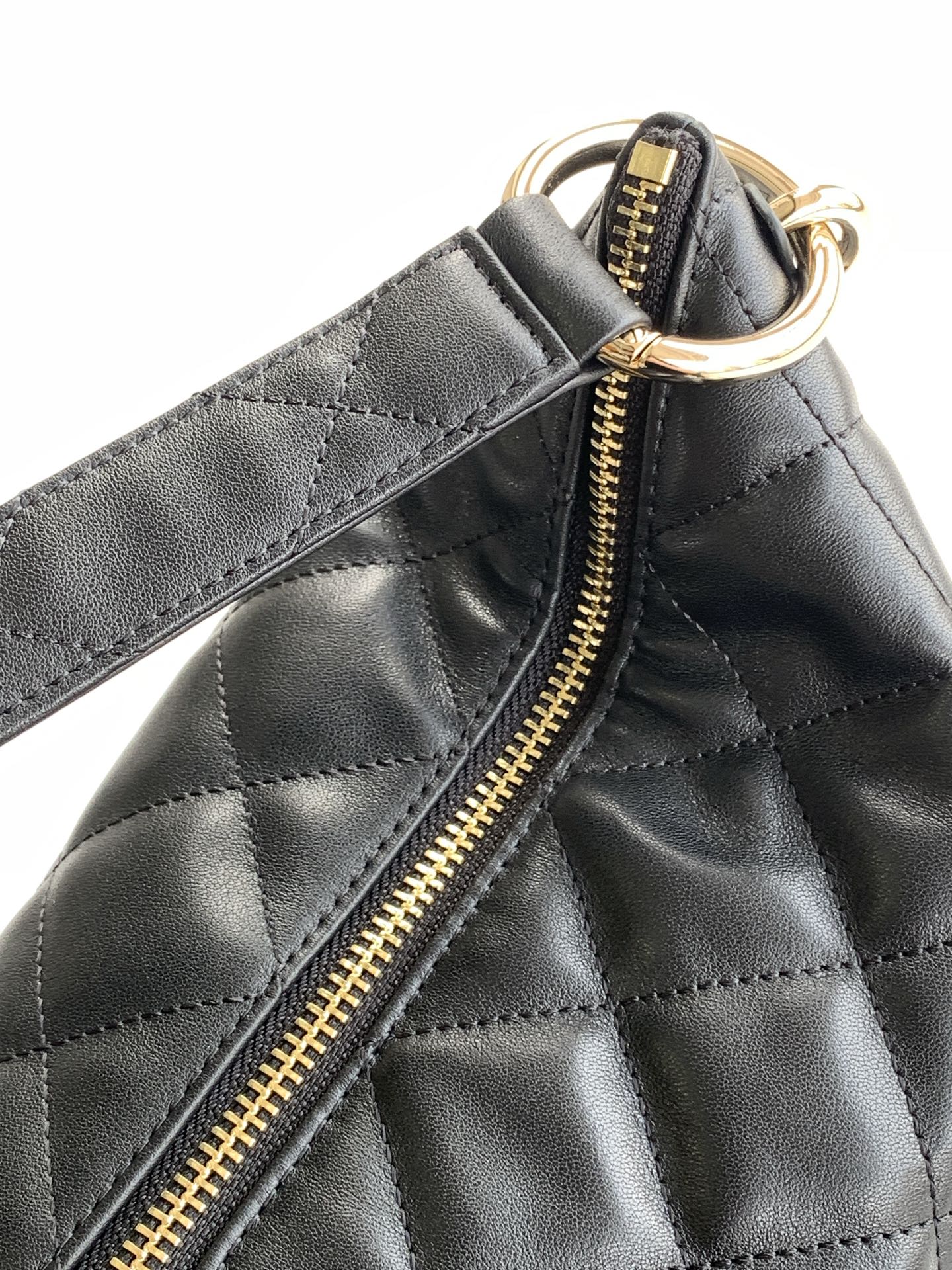 Large Hobo Travel Bag in Black Quilted Calfskin with Light Gold-Tone Hardware - Mocuir