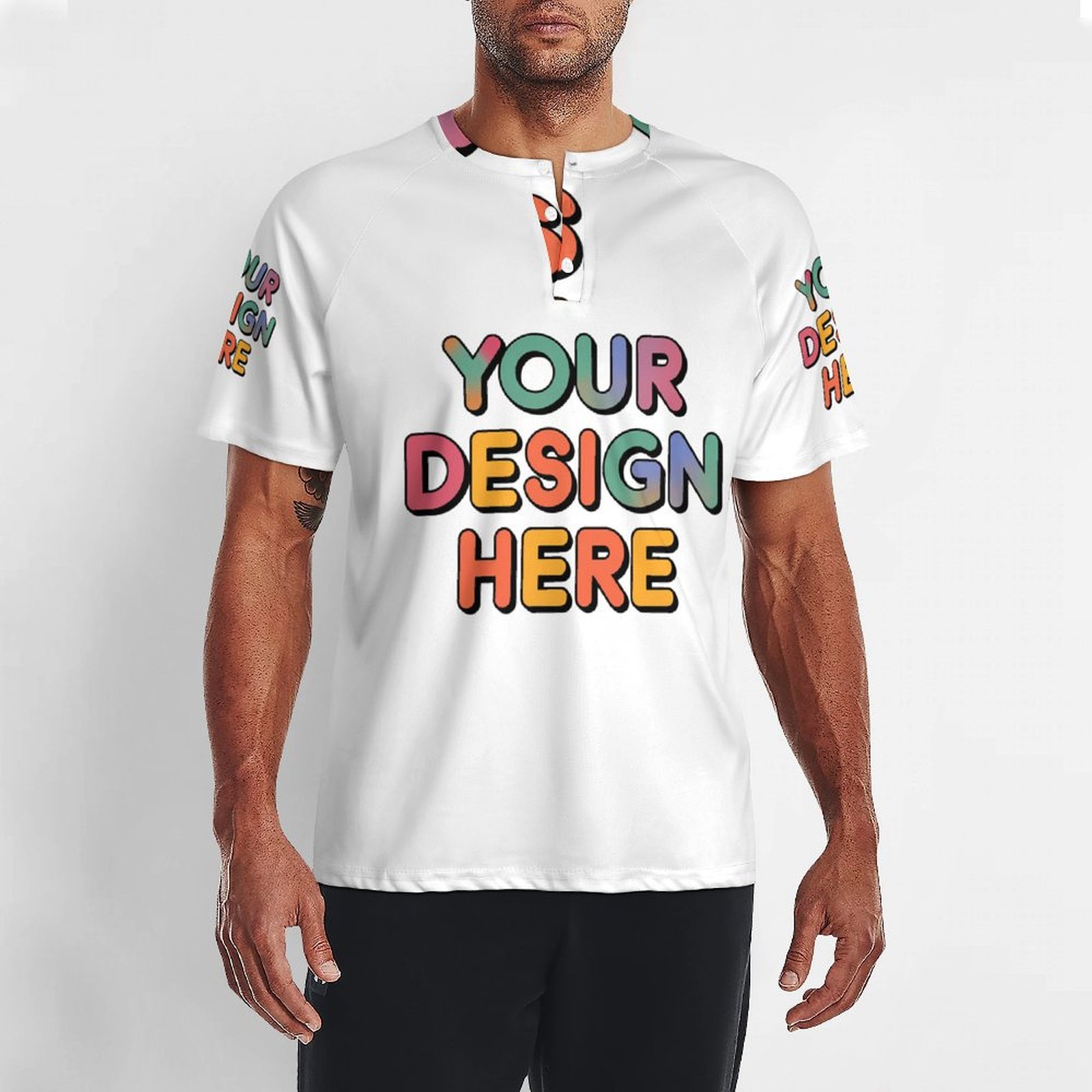 Custom Men’s Comfortable Short Sleeve Tee with Three-Button Neckline