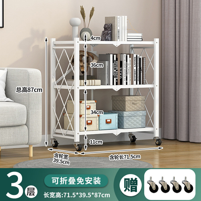 Folding Storage Rack with Wheels, No Installation Needed, Small Cart Storage Rack, Household Movable Multi-Layer Floor Display Rack, Camping