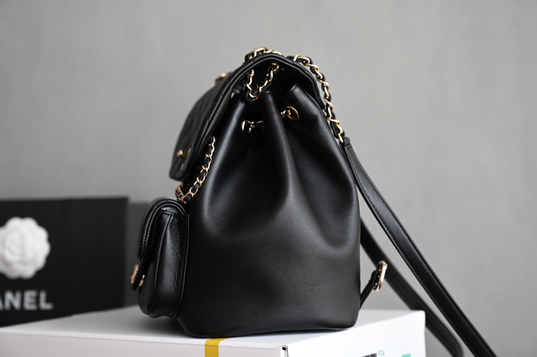 25C Backpack in Black Caviar Leather with Light Gold-Tone Hardware (Model AS4563) - Mocuir