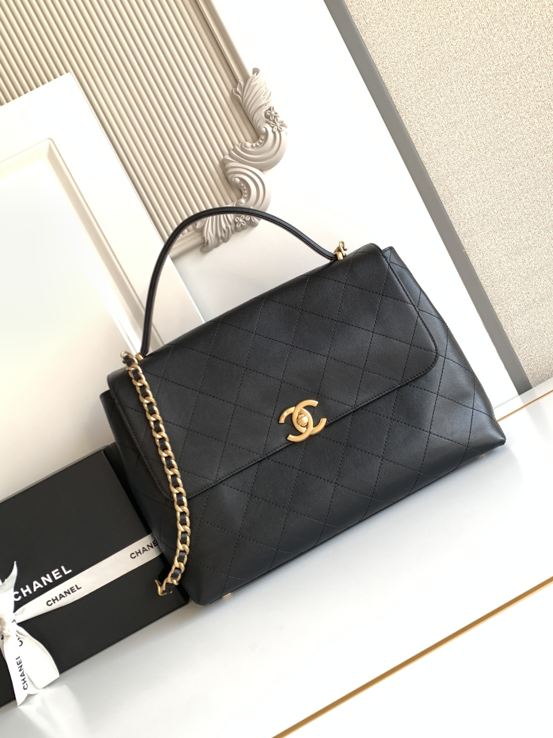 25C/26C Vintage Large Top Handle Flap Bag（Black） - Mocuir