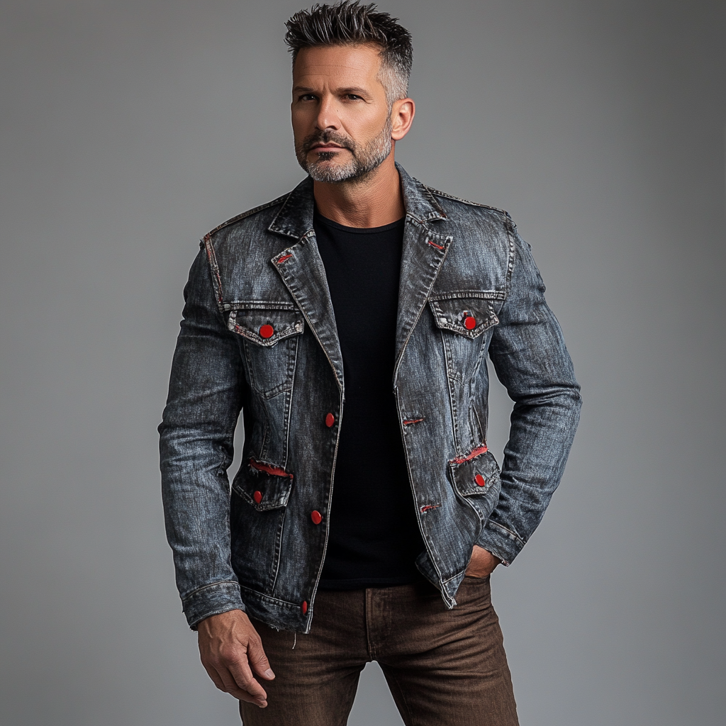 Men's Street Notch Lapel Contrast Buttons Washed Denim Jacket