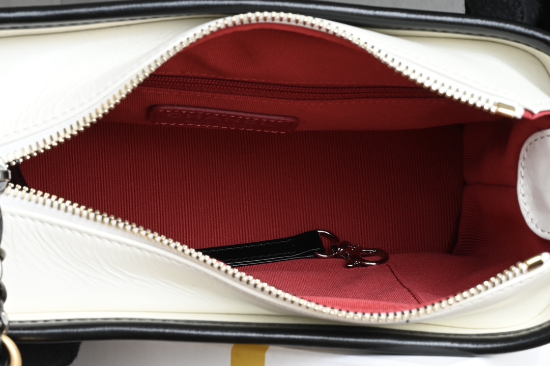 Small Gabrielle Hobo Bag in White and Black Quilted Aged Calfskin with Gold-Tone and Silver-Tone Metal (Model AS0502) - Mocuir