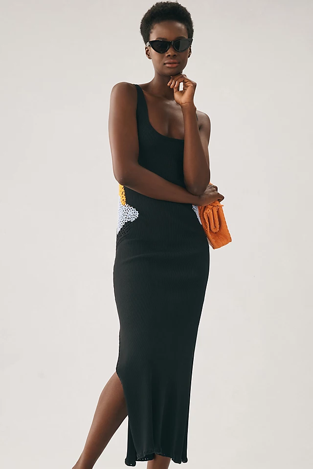 Delicate Slim Crochet Dress BLACK