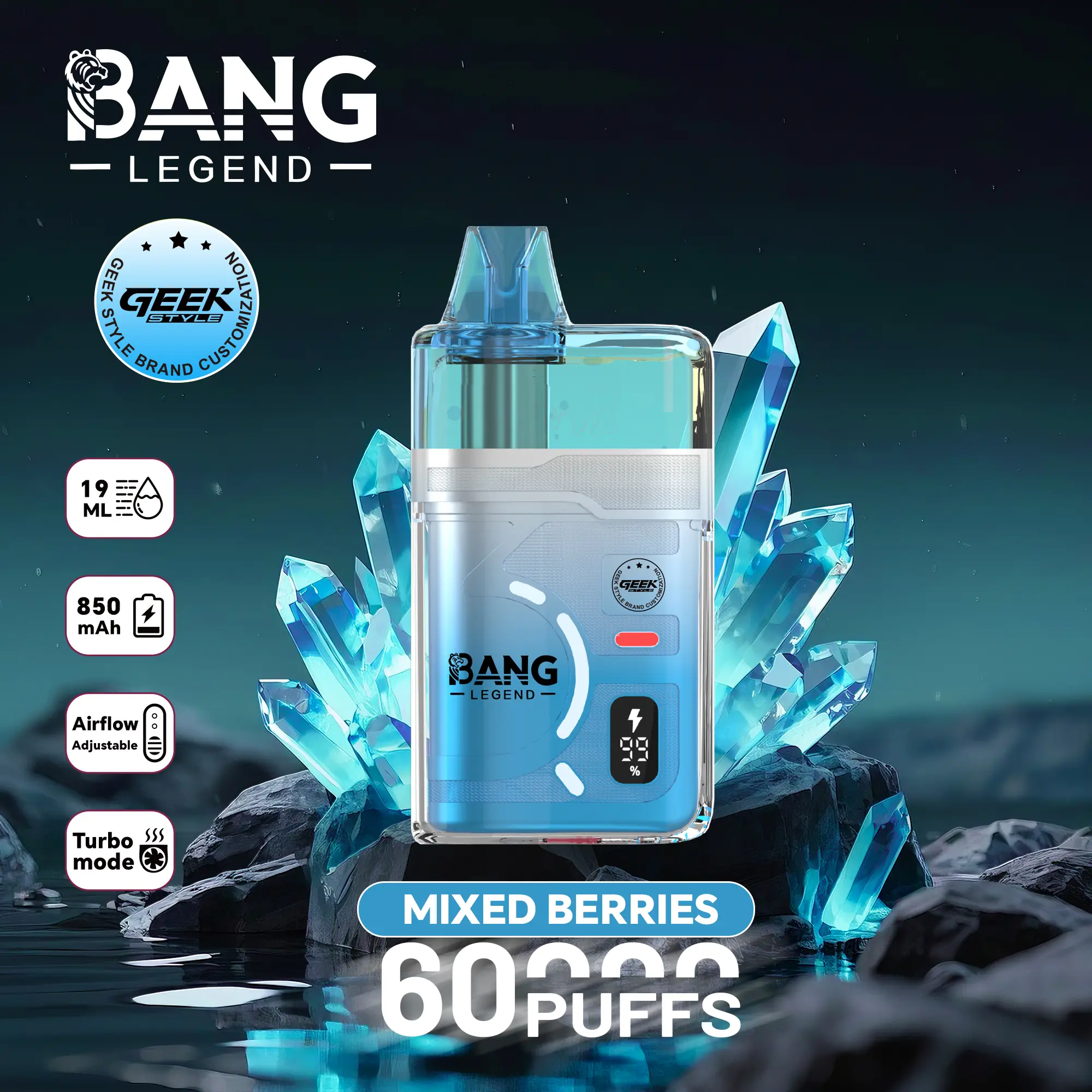 【New Arrive】Bang Legend Geek 60000 60K Puffs Airflow Adjustable & Turbo Mode Disposable Vape
