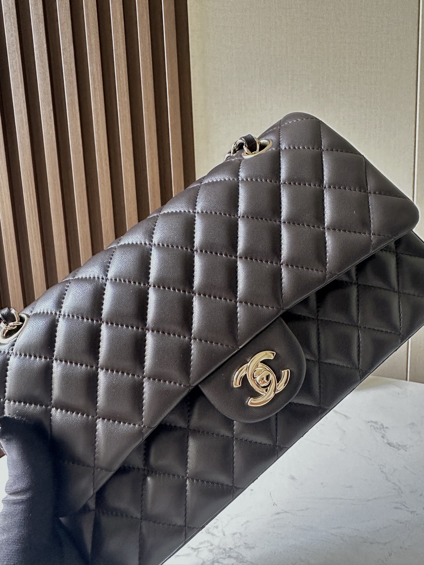 Black Lambskin Quilted Classic Flap (CF) Medium Double Flap Bag with Gold Hardware - Mocuir