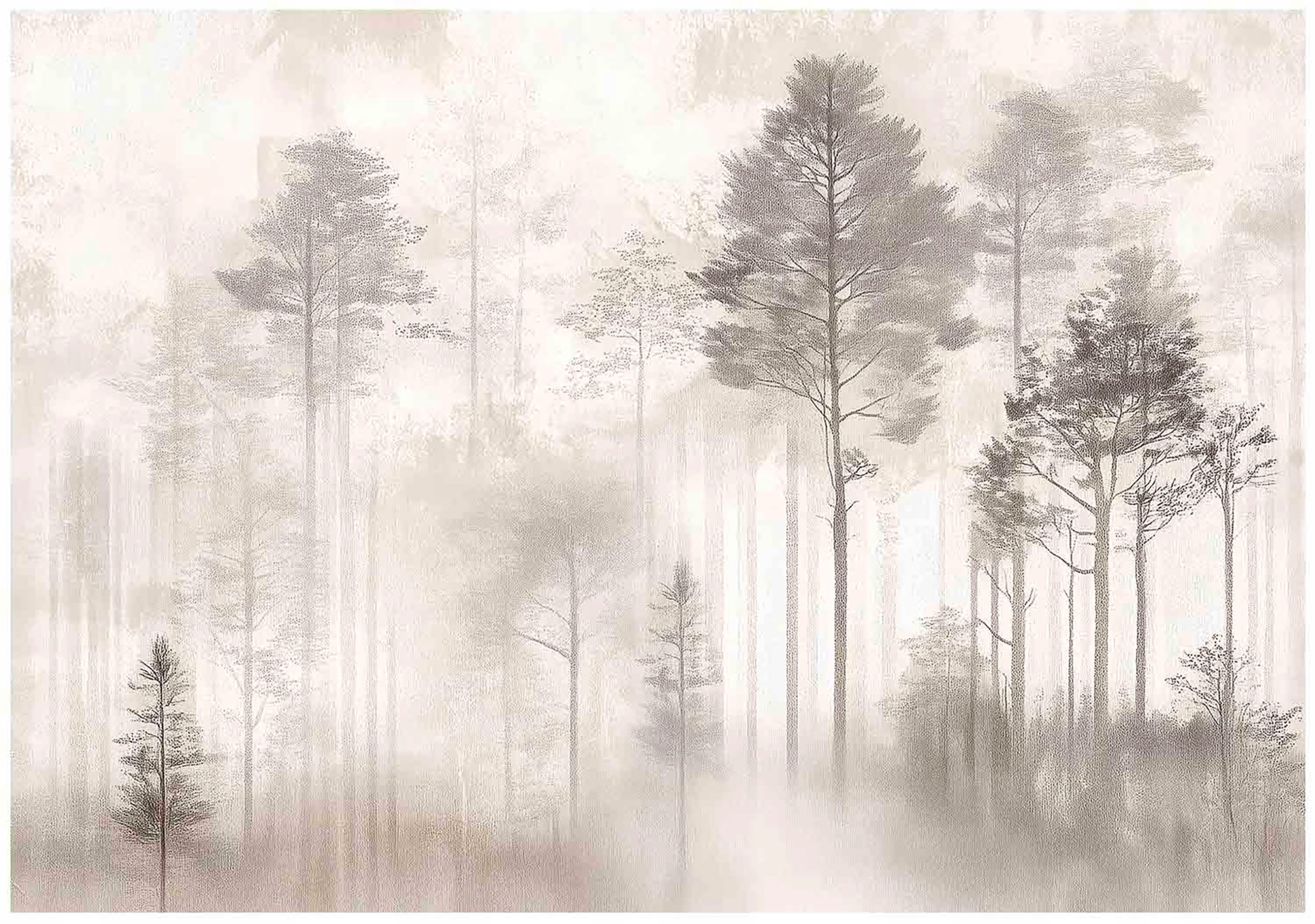 Vintage forest wall mural with trees and nature for bedroom or living room wall,