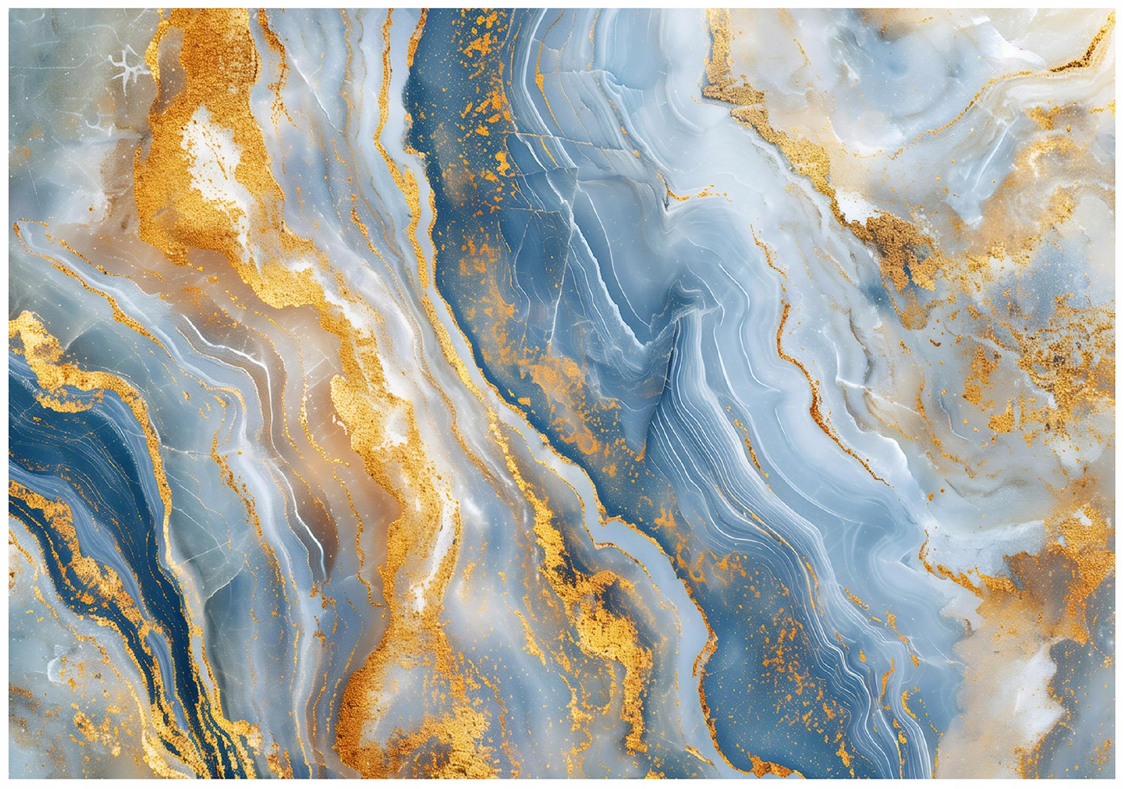 Blue and gold glamour marble wall mural for bedroom or living room,