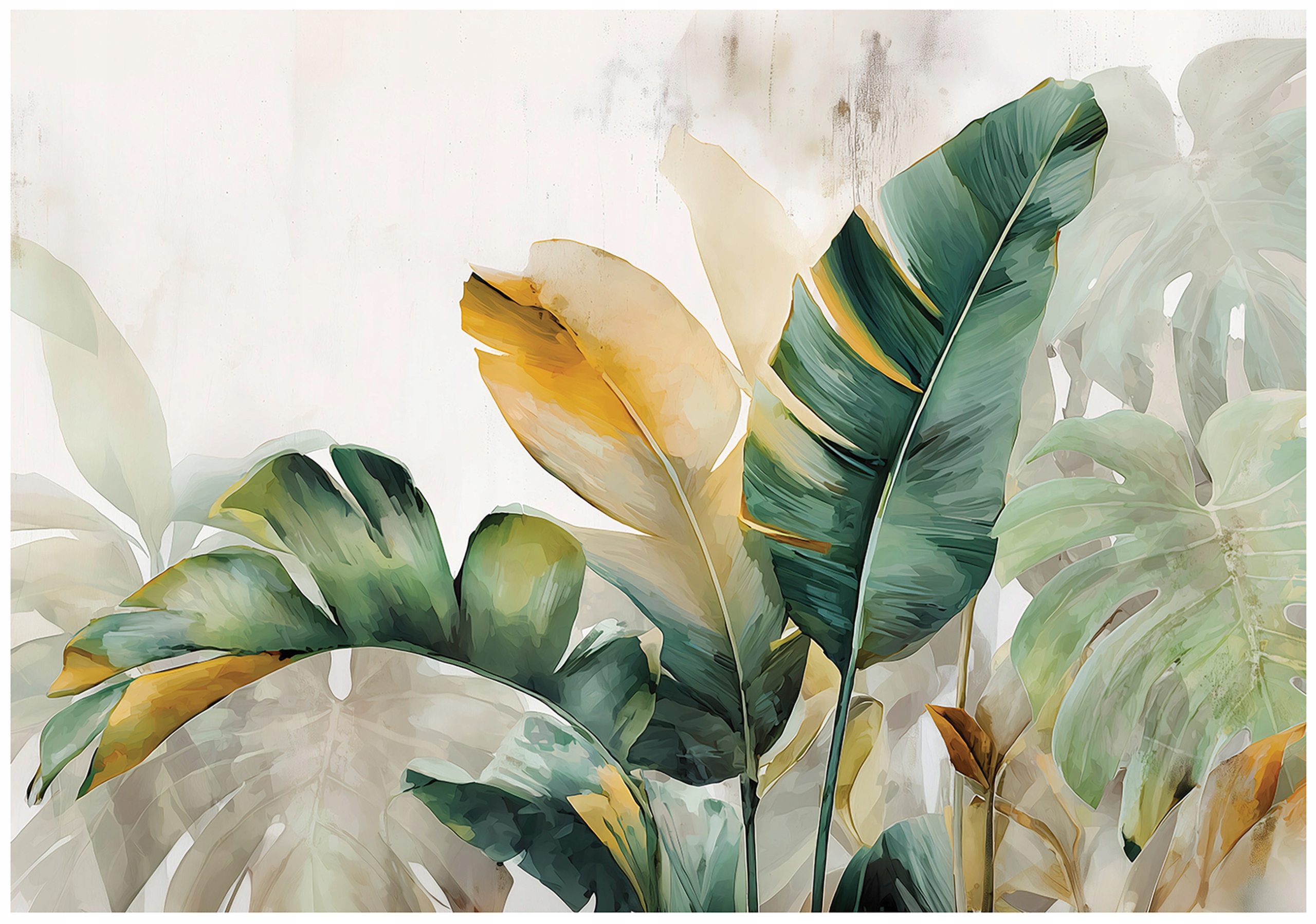 Abstract green leaves wall mural for bedroom or living room,