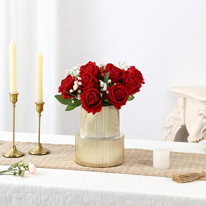 VASEA Black Glass Vase, Ribbed Glass Vase for Tulips