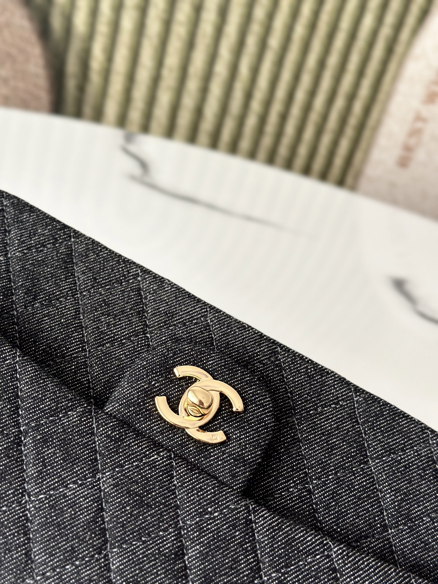 Black Denim Quilted Medium Classic Flap Bag with Gold Hardware - Mocuir