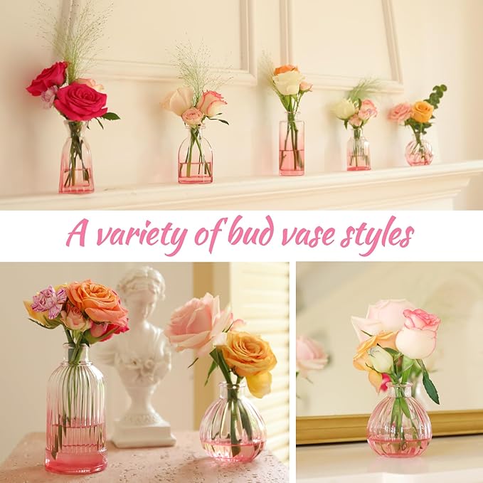 VASEA Pink Vase, Glass Bud Vases Set of 12