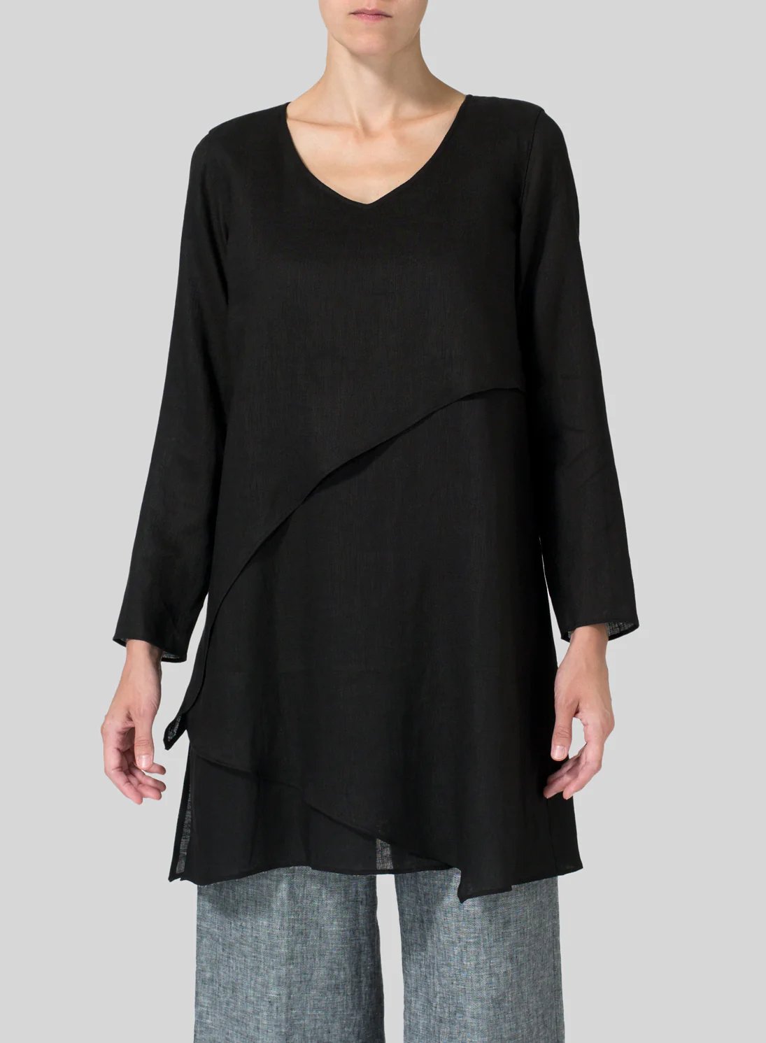 Womens Cotton Linen Irregular Layered Breathable Tunic