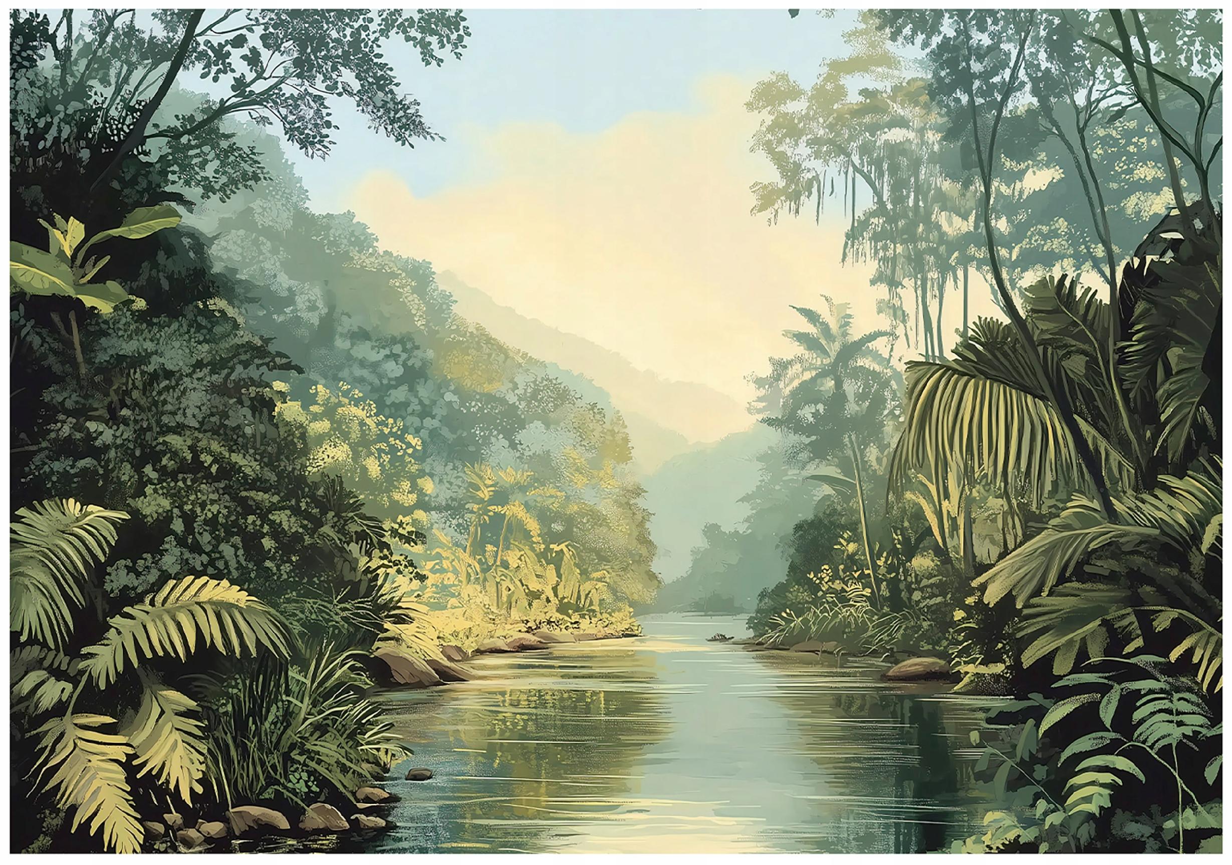 Jungle nature green bedroom living room wallpaper non-woven wallpaper