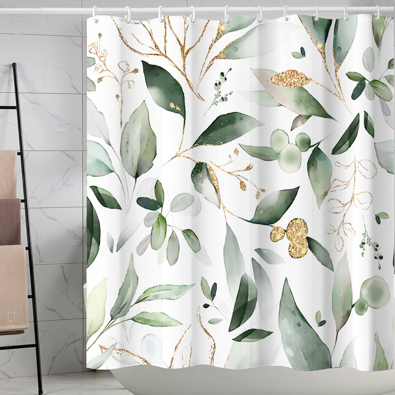 Digital printing watercolor ink flower simple geometric shower curtain waterproof and moisture-proof sanitary interval