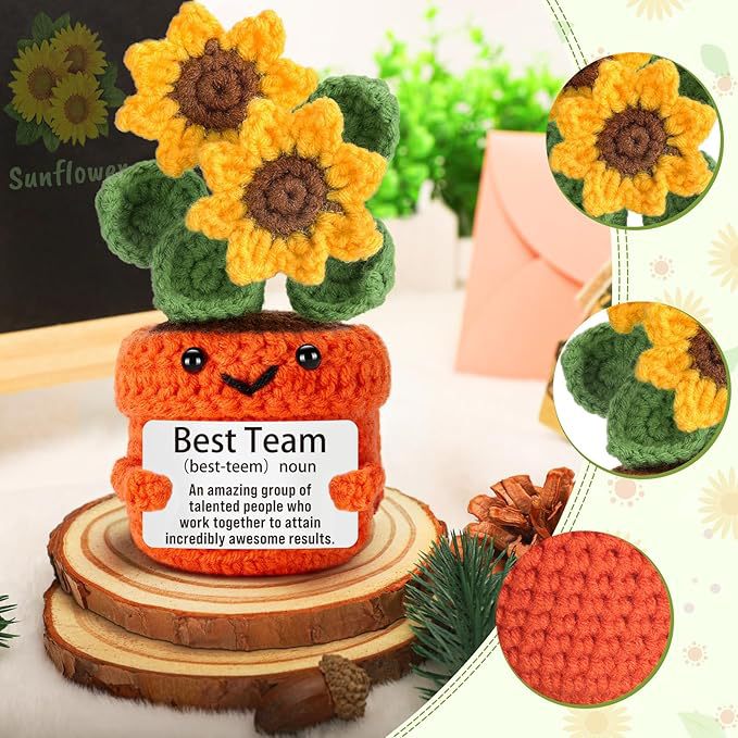 Wool knitted sunflower doll gift