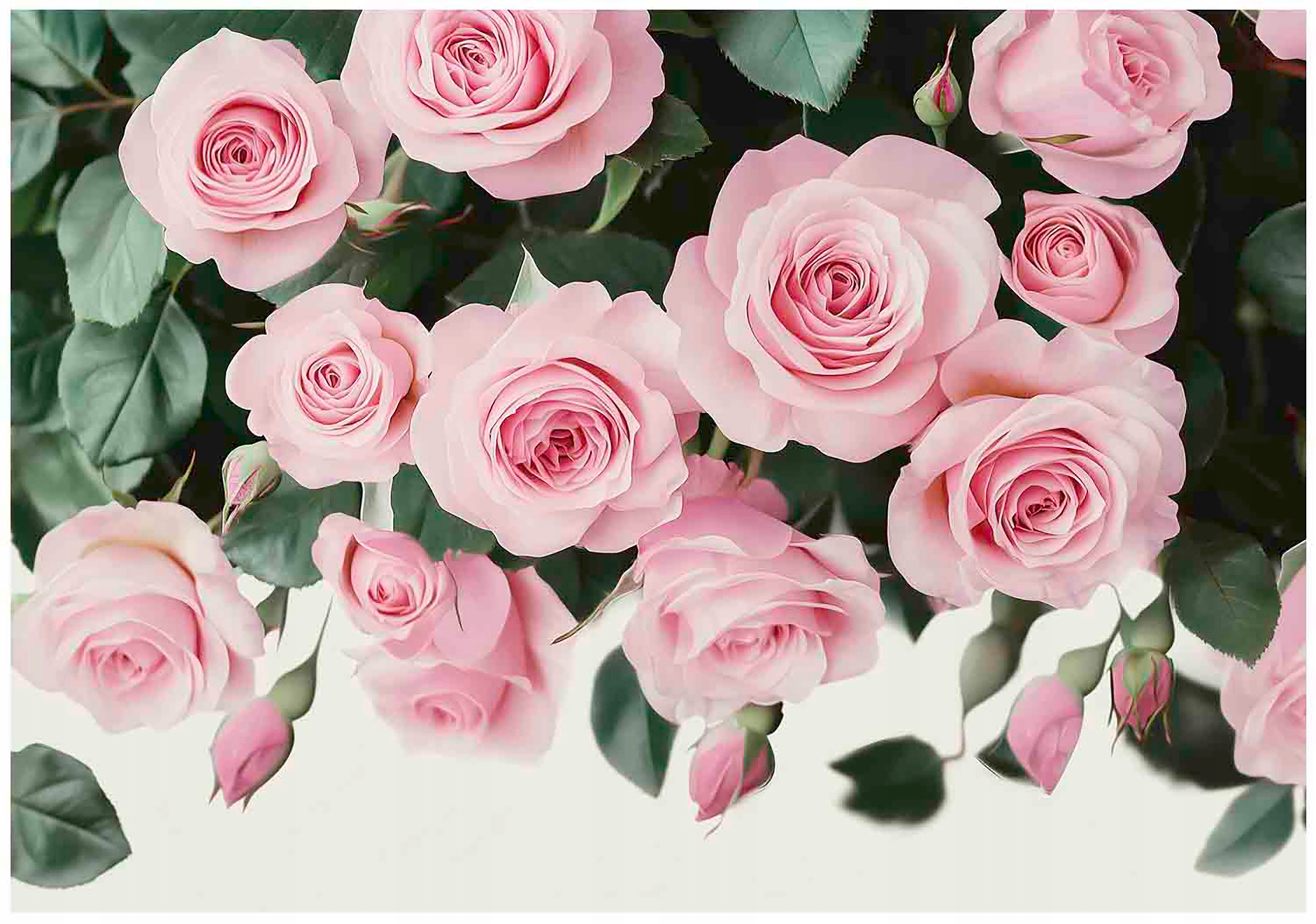 Wall mural with pink roses hanging on the wall in the bedroom or living room,