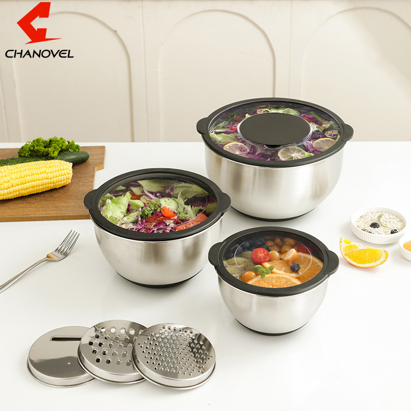 Non-slip transparent lid baking salad bowl 304 stainless steel egg bowl