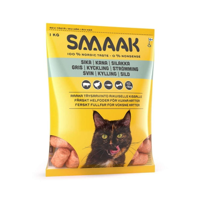 SMAAK Raw Cat Adult Complete Svin, Kylling & Sild 1 kg