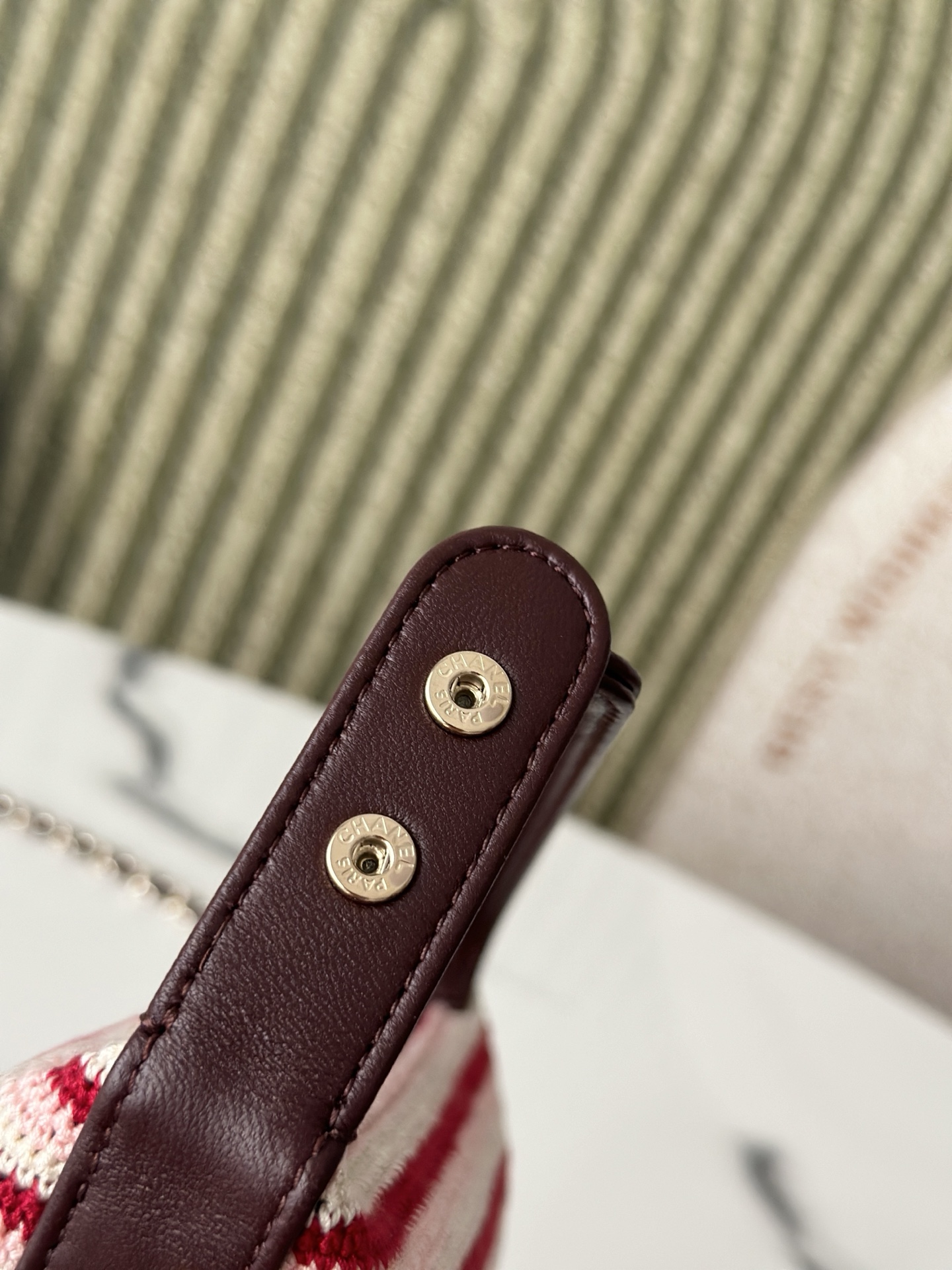 26P Cruise Mini Hobo Pouch with Chain in RedPinkWhite Striped Crochet and Lambskin with Light Gold-Tone Hardware - Mocuir