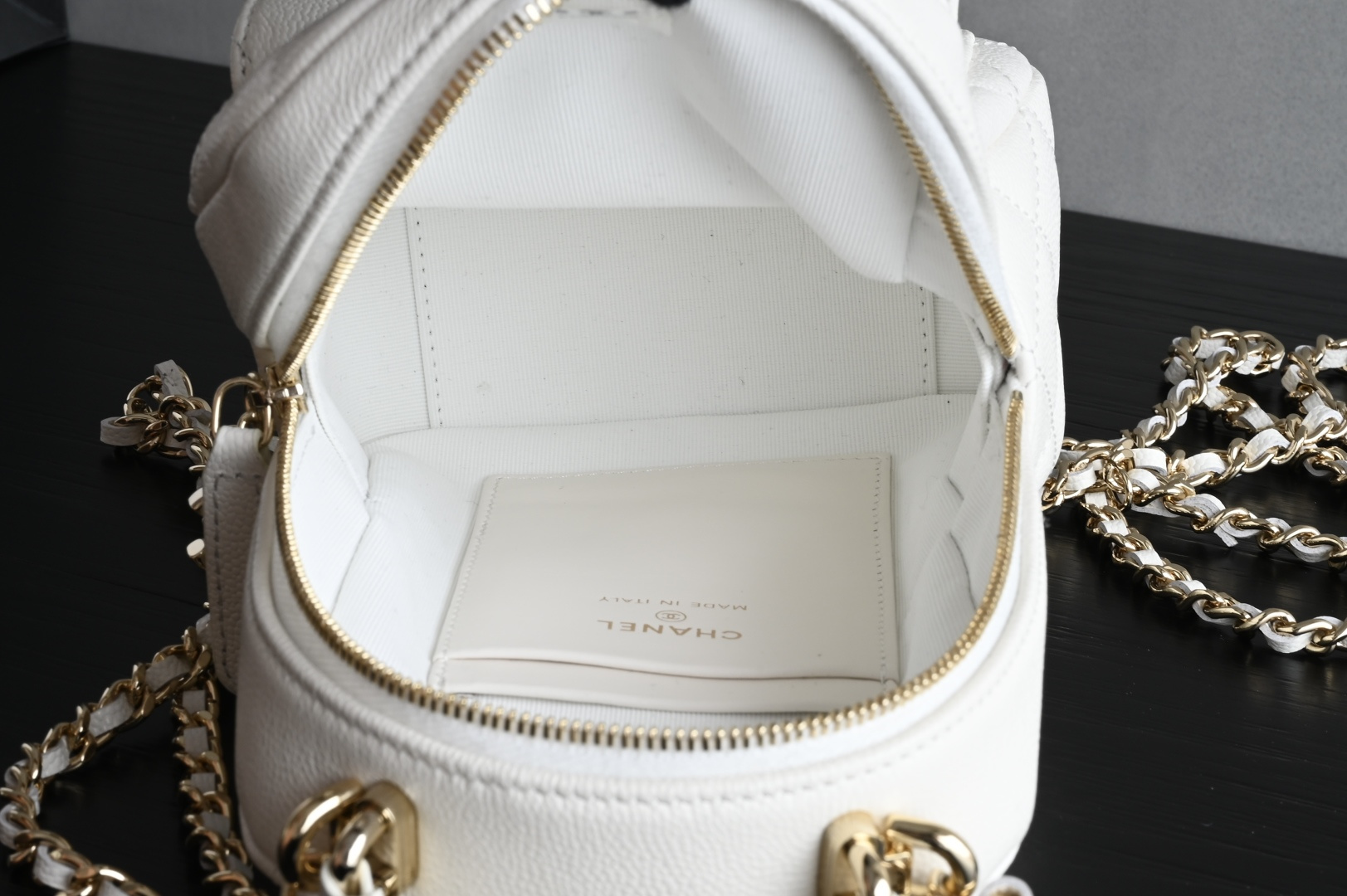 24C Mini Backpack in White Quilted Grained Calfskin (Caviar) with Light Gold-Tone Hardware (Model AP3753) - Mocuir