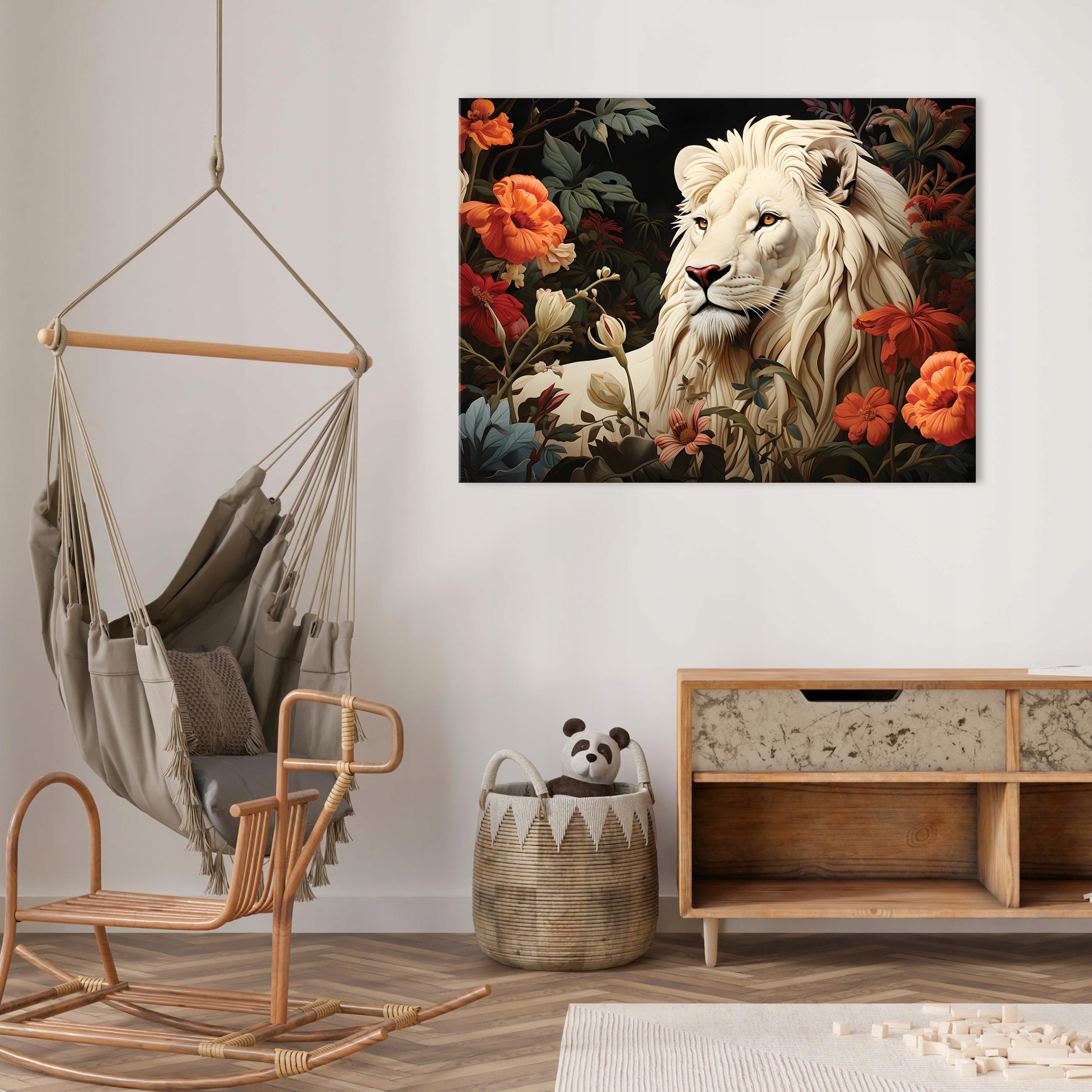 Lion, flowers, animals canvas wall art for bedroom or living room, 60x40