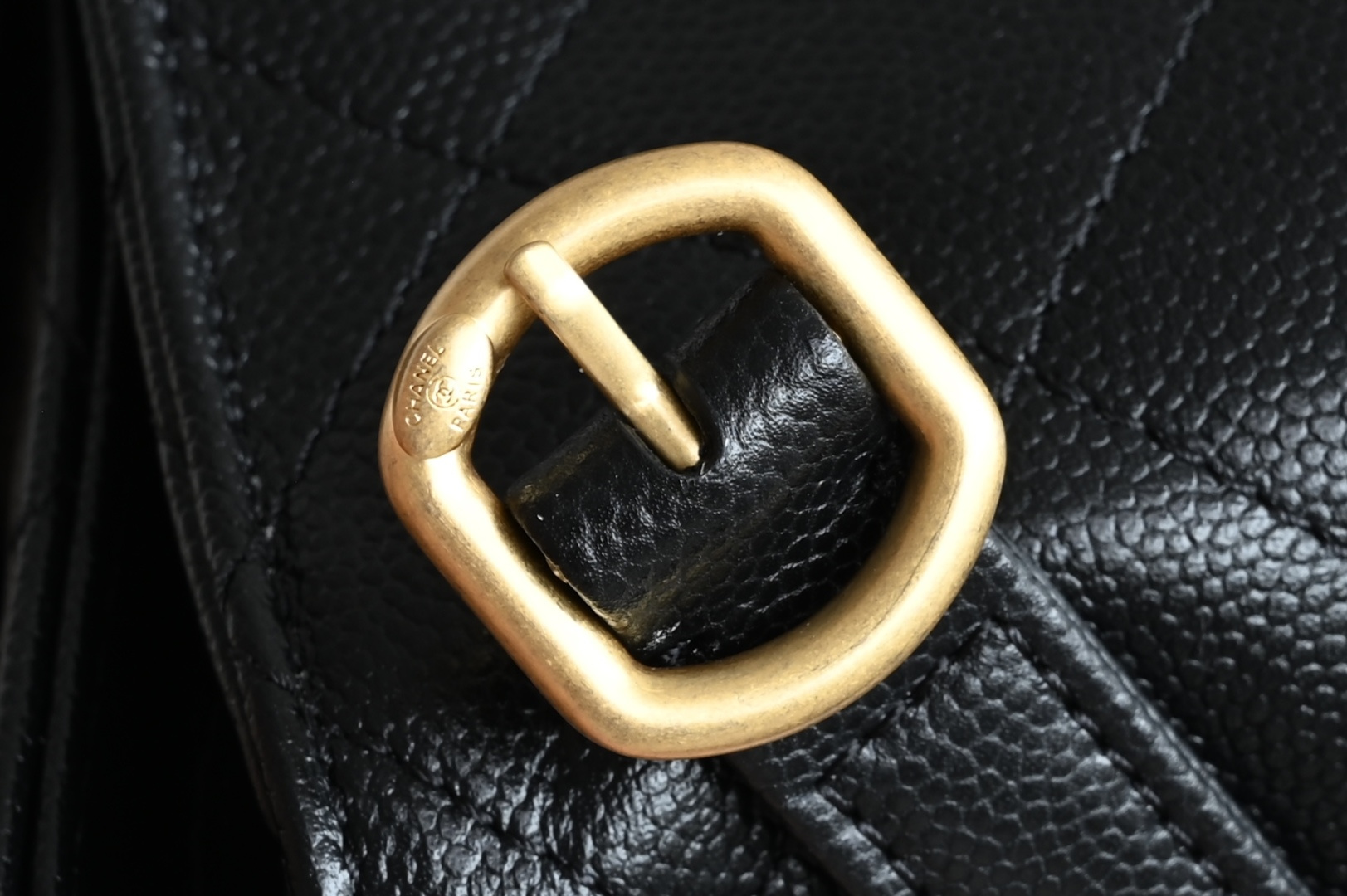 25 Medium Backpack in Black Grained Calfskin (Caviar) with Gold-Tone Hardware (Model AS5600) - Mocuir