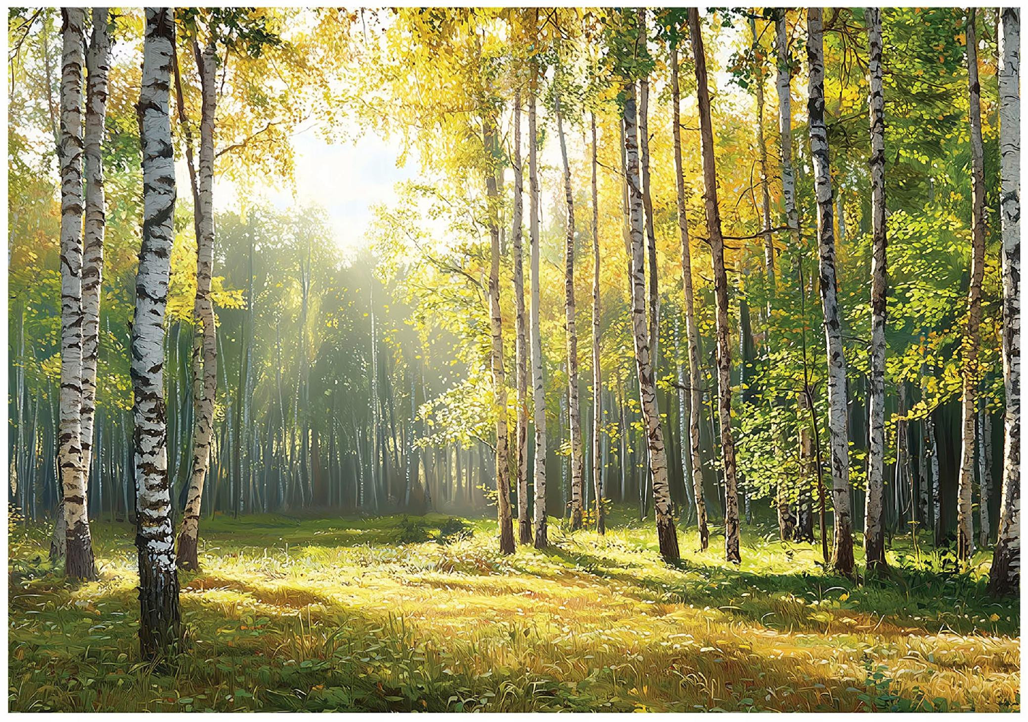 3D forest wall mural with trees and nature in green for bedroom or living room,